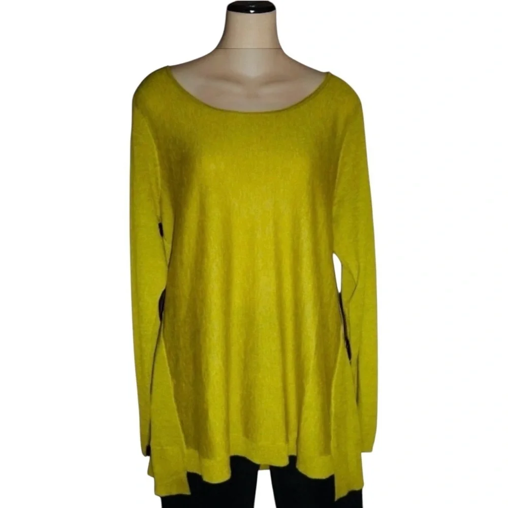 Eileen Fisher Fine Tencel Alpaca Scoop Neck Sweater Tunic Top Fern PP/PTP 2P-4P